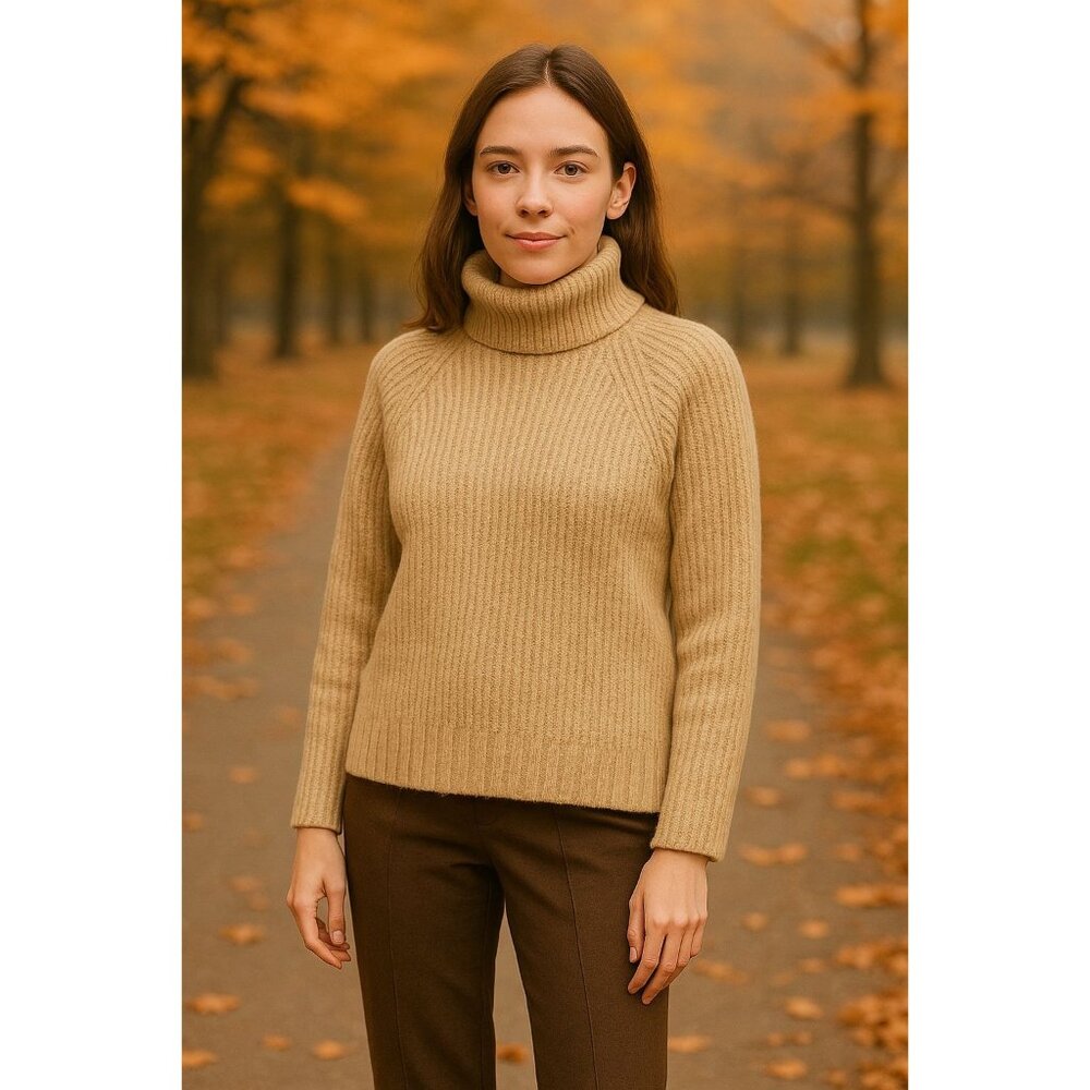 Old Navy XL Beige Wool Blend Ribbed Knit Turtleneck Sweater Chunky Cozy 90s Y2K